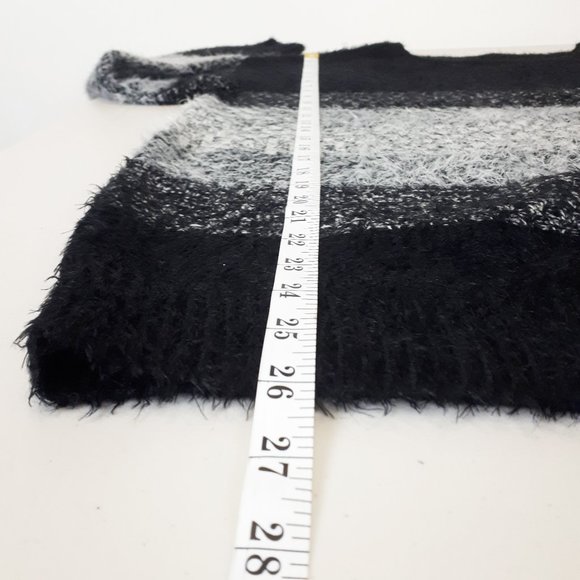 Fuzzy Knit Black Grey Gradient Striped Sweater - Picture 8 of 12